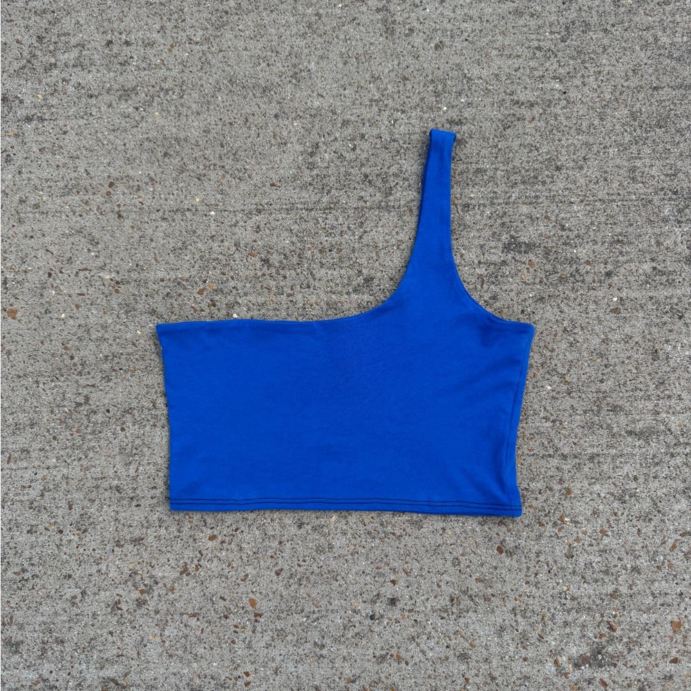 Blue Asymmetrical Crop Top - Picture 2 of 4